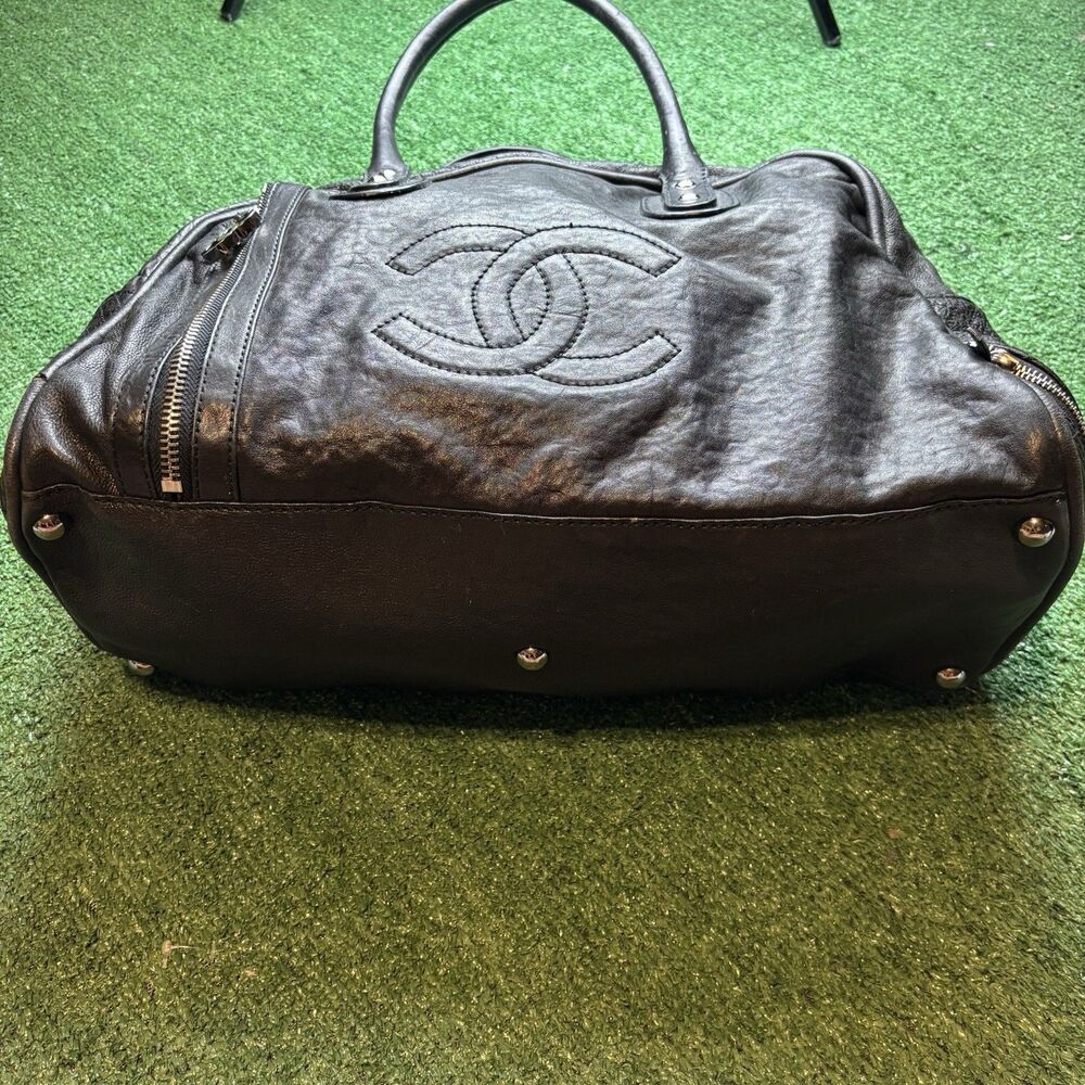CHANEL Coco Mark Matelasse Boston Bag Travel Black Large Bowling Bag Authentic - Picture 11 of 16